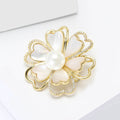 Gold Tone White Camellia Flower Brooch With Pearl Center view 3