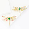 Gold Tone Dragonfly Brooch With Pink or Pale Yellow Wings view 1