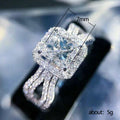 Silver Tone Square Stone Split Shank Halo Ring Polished Metal Jewelry view 5