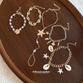 Gold White Shell Starfish Pearl Bracelet Five Piece Set view 2