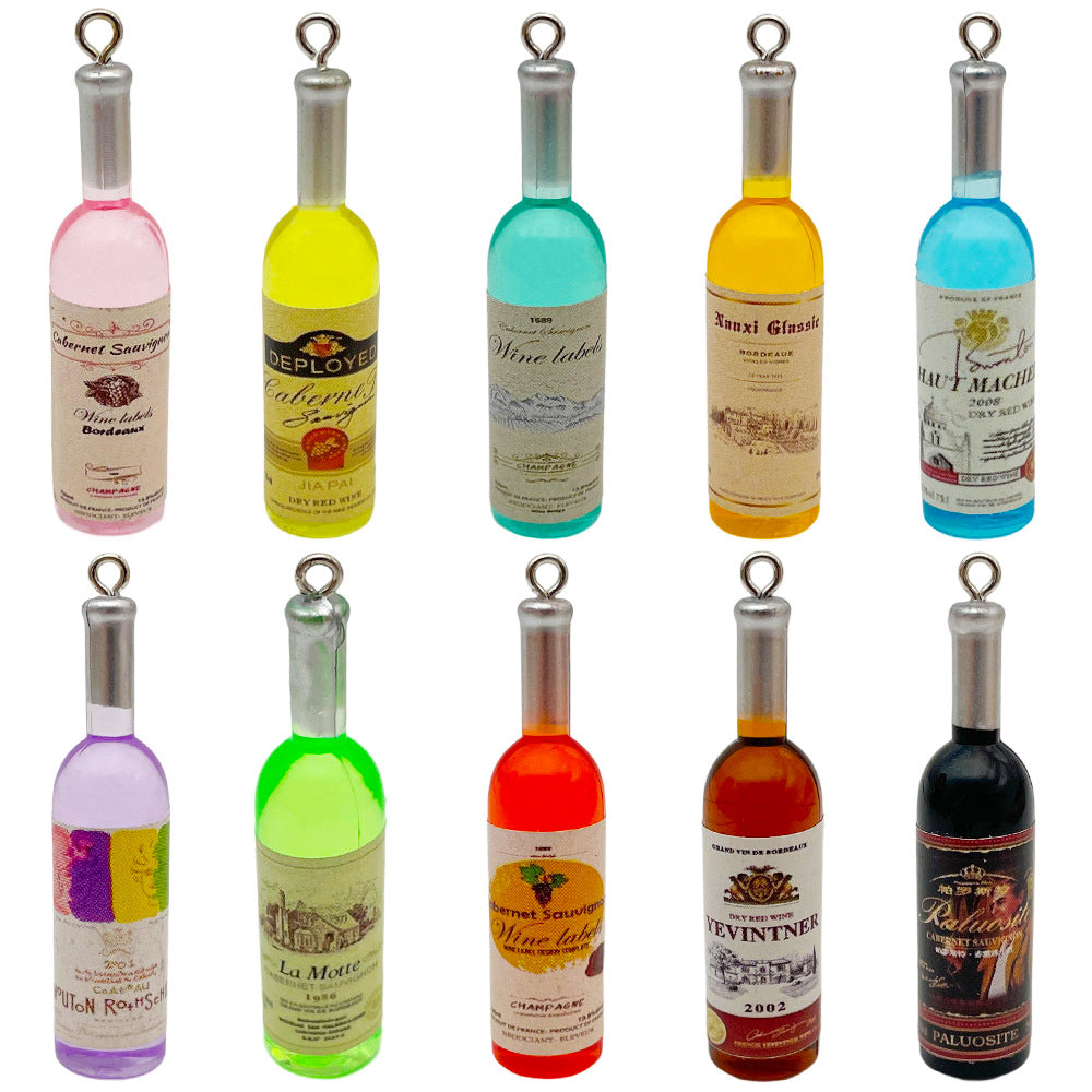 Resin Red Wine Bottle Charm Pendant for DIY Earrings Bag Decor Keychain Jewelry