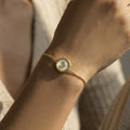 Crescent Moon Shell Disc Adjustable Bracelets in Gold and Silver Tone view 2