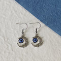 Silver Rhinestone Crescent Moon Evil Eye Hook Earrings view 6