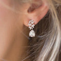 Crystal Leaf Cluster Teardrop Dangle Earrings in Silver Tone view 2