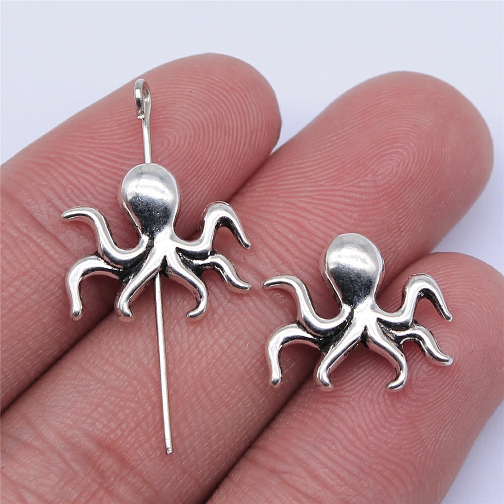 14x16mm 1.3g Antique Silver Zinc Alloy Squid Loose Metal Beads for Ocean Theme DIY Jewelry Making