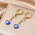 Gold Heart Evil Eye Chain Huggie Earrings 4 Styles view 7