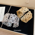Openwork Filigree Square Flower Metal Cuff Bracelet 2 Tones view 2