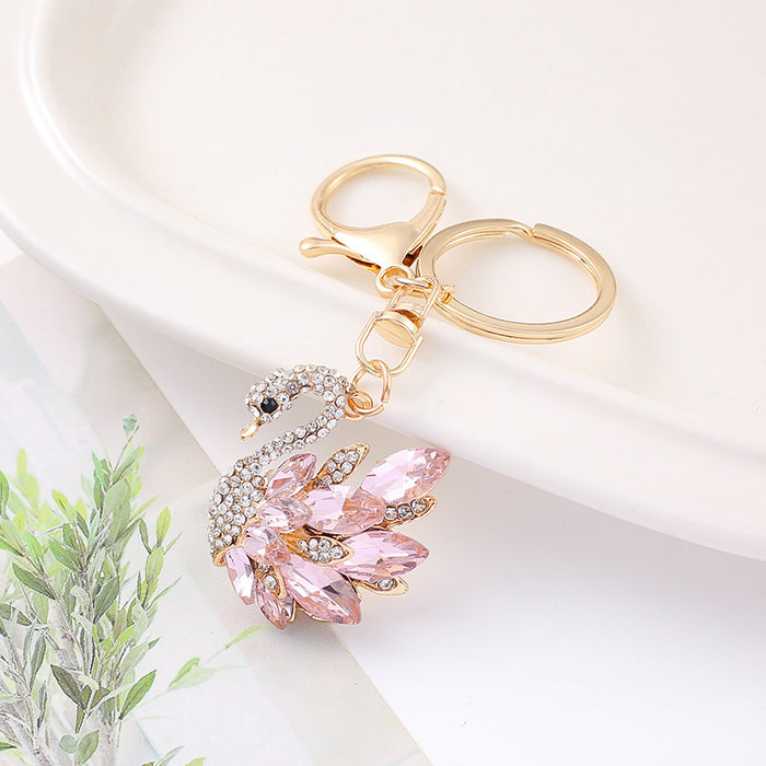 Rhinestone Swan Keychain Metal Crystal Wing Bird Bag Charm