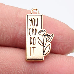 Gold Motivational Quote and Flower Pendant Charms Two Styles