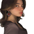 Dark Crystal Floral Statement Earrings in Red and Black view 5