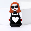Red Haired Sunglasses Woman Brooch With Black Heart Dress view 2