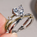 Two Tone Crossed Band Heart Clear Stone Finger Ring view 1