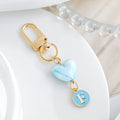 Blue Pearlescent Heart And Round Initial Letter Keychain view 9
