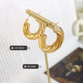 Gold Twisted Ribbed U Shape Chunky Hoop Earrings Pair view 2