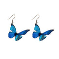Blue Butterfly Drop Earrings in Clip On and Hook Styles view 5