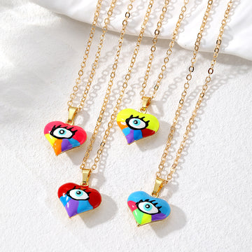 Gold Chain Enamel Heart Evil Eye Necklaces 4 Colors