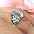 Emerald Cut White Stone Statement Ring with Cluster Halo view 2