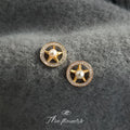 Gold Star Circle Pave Crystal Pearl Stud Earrings Pair view 4