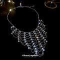 Silver Tone Layered Chain Fringe Statement Necklace view 2