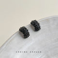 Black Crystal Pave Half Hoop Stud Earrings Dark Gunmetal view 3