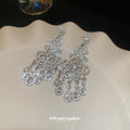 Silver Filigree Chandelier Earrings with Crystal Drops view 4