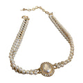 Double Strand Pearl Choker Oval Pearl Crystal Halo Center view 5