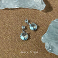 Silver Aqua Blue Round CZ Drop Earrings Small Top Stone view 1