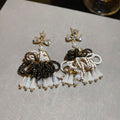 Black and White Beaded Tassel Flower Drop Earrings view 6