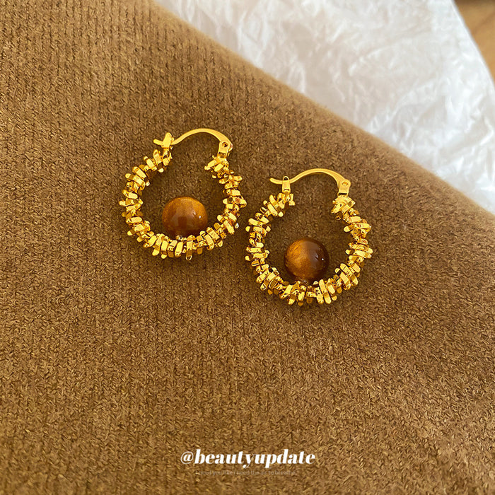 Brown Resin Textured Hoop Earrings Decorative Jewelry Design