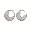 Layered Crescent Crystal Hoop Earrings in Silver Tone view 5