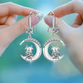Silver Tone Crescent and Calf Drop Earrings in Three Stone Colors view 3