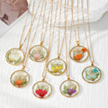 Round Resin Dried Flower Pendant Necklaces 8 Colors view 1