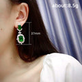 White Gold Tone Green Emerald Cut Crystal Drop Earrings view 5