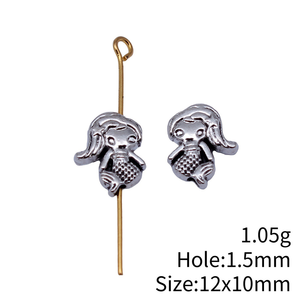12x10mm 1.05g Antique Silver Zinc Alloy Mermaid Small Hole Loose Metal Beads for DIY Jewelry Making