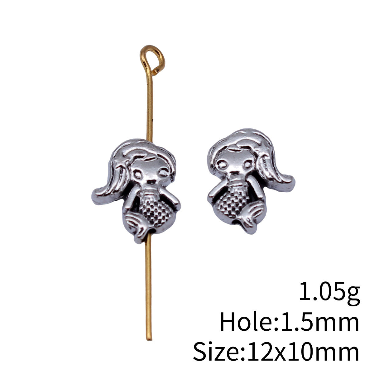 12x10mm 1.05g Antique Silver Zinc Alloy Mermaid Small Hole Loose Metal Beads for DIY Jewelry Making