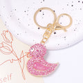 Rhinestone Duck Keychain Gold Metal Pink Yellow Clear view 1