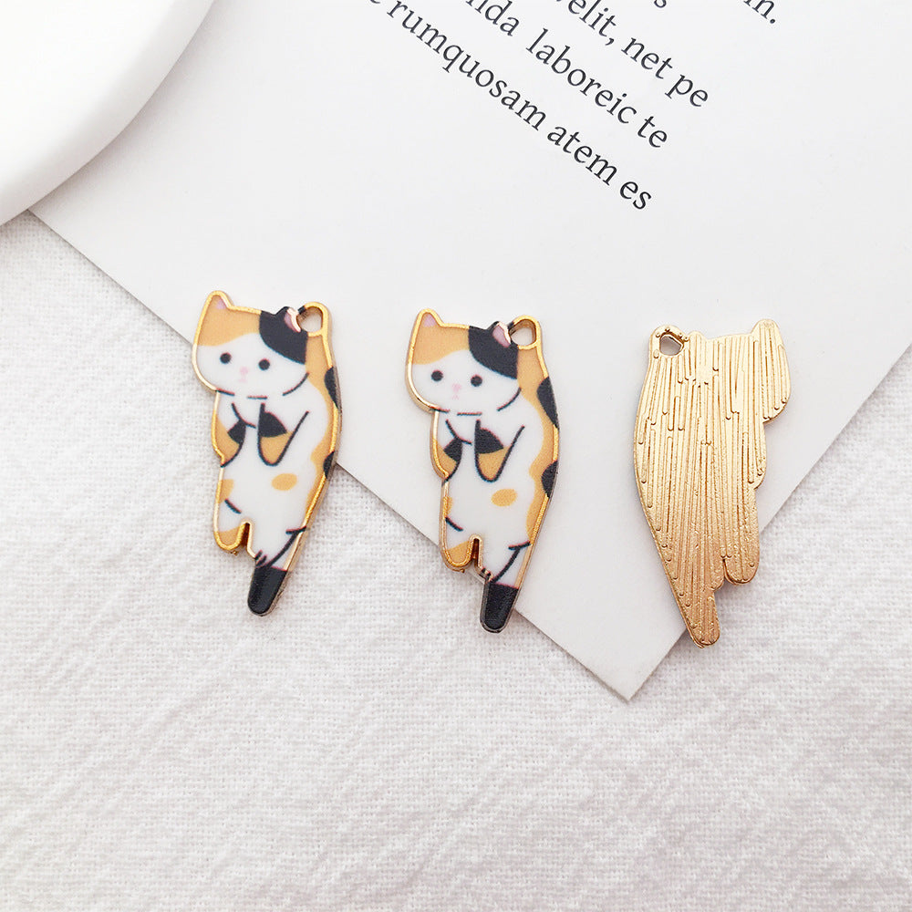 Enamel Zinc Alloy Cat Charm Pendant 12x25mm for DIY Earrings Hair Accessories