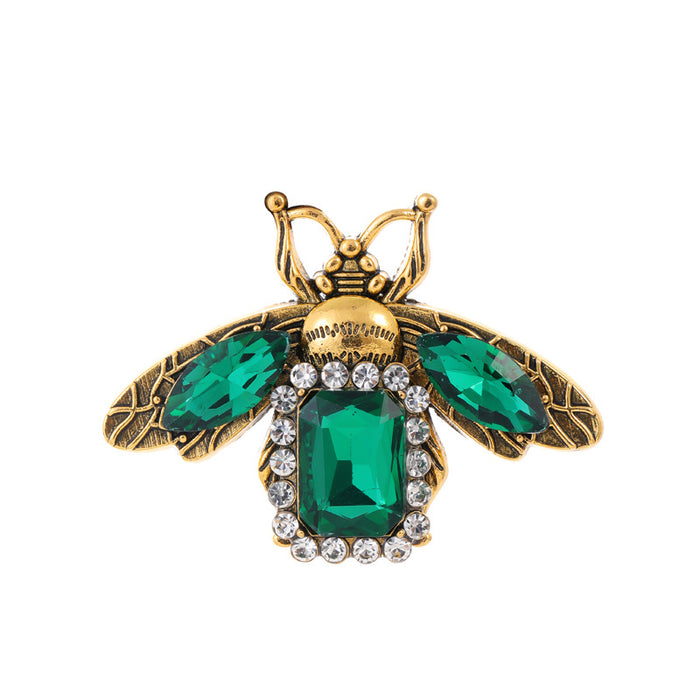 Green Gold Tone Bee Crystal Three Designs Metal Brooch Pin