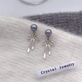 Gray Pearl Stud Earrings With Detachable Silver Bow view 1
