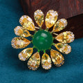 Yellow Teardrop Petal Daisy Brooch With Green Round Center view 3