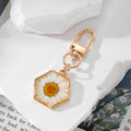 Gold Tone Geometric Pressed Flower Resin Clip Keychains view 11