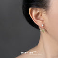 Pearl Stud Gold Flower Curve Drop Earrings With Small Pearl view 2
