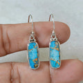 Silver Rectangular Turquoise Look Fishhook Earrings view 5
