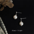 White Pearl Drop Stud Earrings Silver Tone Metal Ball Accents view 4