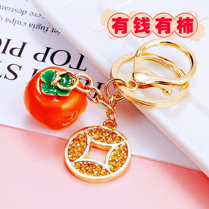 Persimmon and Coin Fortune Keychains in Red, Orange and Green
