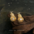Gold Tone Ribbed Gourd Zircon Stud and Clip Earrings view 4
