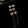 Crystal Butterfly Chain Drop Earrings in Gold Tone view 6