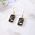 Black Enamel Tarot Rectangle Drop Earrings Gold Hooks 5 Styles view 4