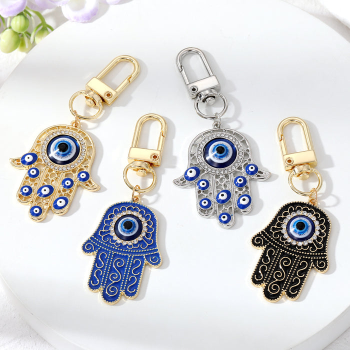 Gold and Silver Tone Enamel Hamsa Hand Evil Eye Clip Keychains in Four Designs