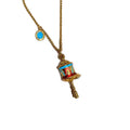 Gold Enamel Prayer Wheel Pendant Turquoise Bead Necklace view 5